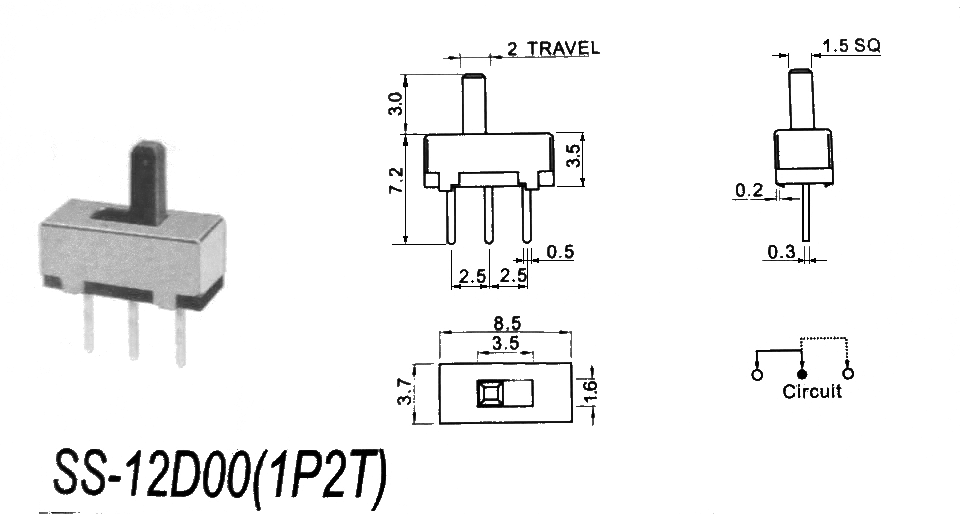 THIDO - Mini Interruptor Deslizable Vertical SS12D00G4